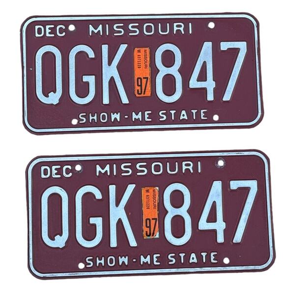 Missouri License Plate Show-Me State Dec 1997 Sticker Red White Automobile Tags - Picture 1 of 4